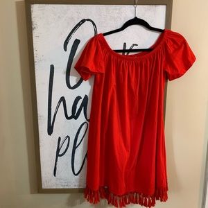 Red Tassel Off The Shoulder Dress